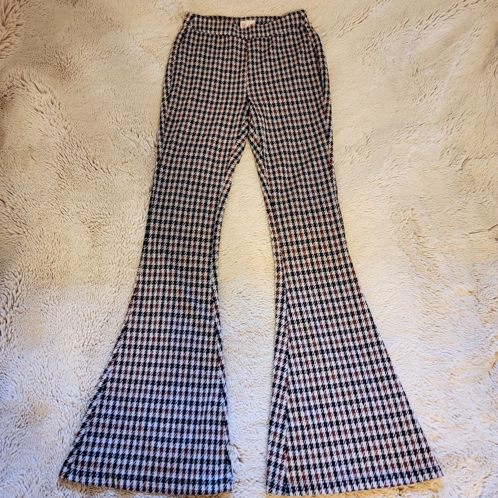 High-Waist Houndstooth Super Wide Flare Pants